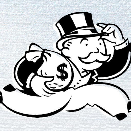 Mr Moneypenny from Monopoly game running