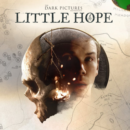 cover art from Little Hope game. Young man's face superiimposed over the profile of a human skull.